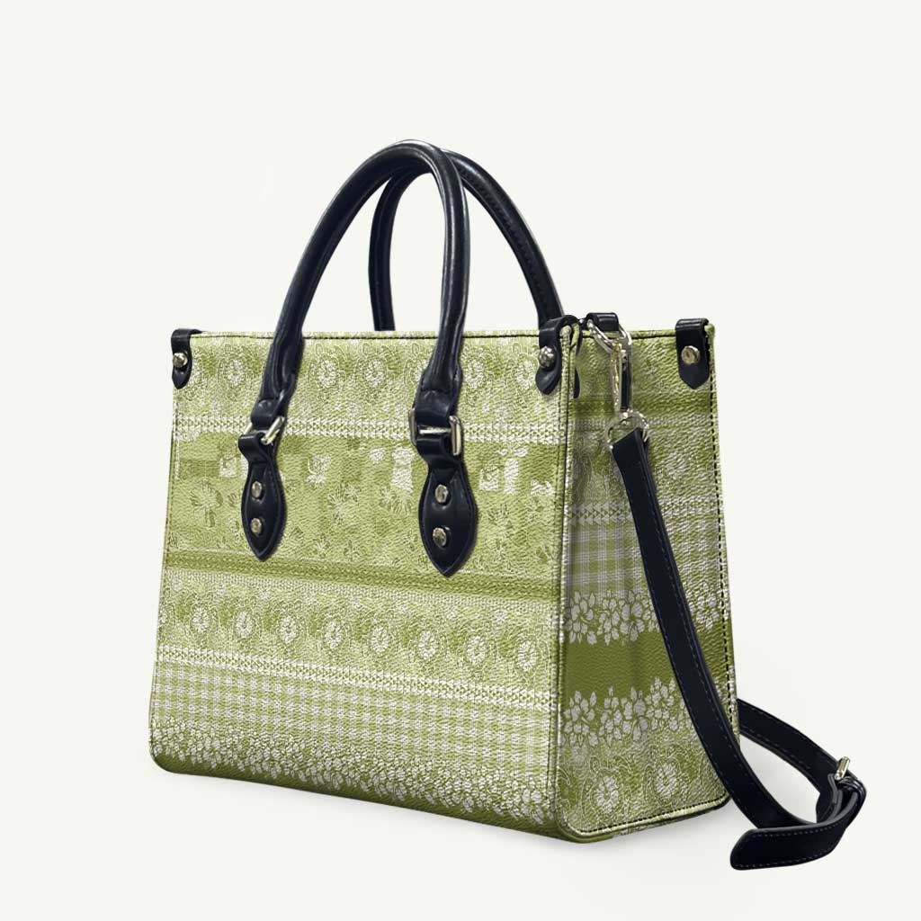 Hawaiian Hibiscus Honu Leather Bag Sage Green Mele Kalikimaka Palaka Spirit - Polynesian Pride