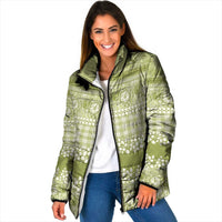 Hawaiian Hibiscus Honu Padded Jacket Sage Green Mele Kalikimaka Palaka Spirit - Polynesian Pride