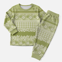 Hawaiian Hibiscus Honu Christmas Pajama Set Sage Green Mele Kalikimaka Palaka Spirit - Polynesian Pride