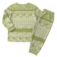Hawaiian Hibiscus Honu Christmas Pajama Set Sage Green Mele Kalikimaka Palaka Spirit - Polynesian Pride