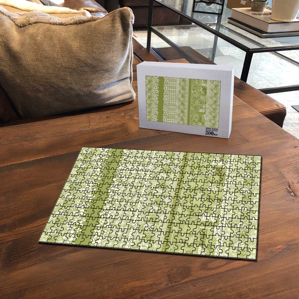 Hawaiian Hibiscus Honu Puzzle Sage Green Mele Kalikimaka Palaka Spirit - Polynesian Pride