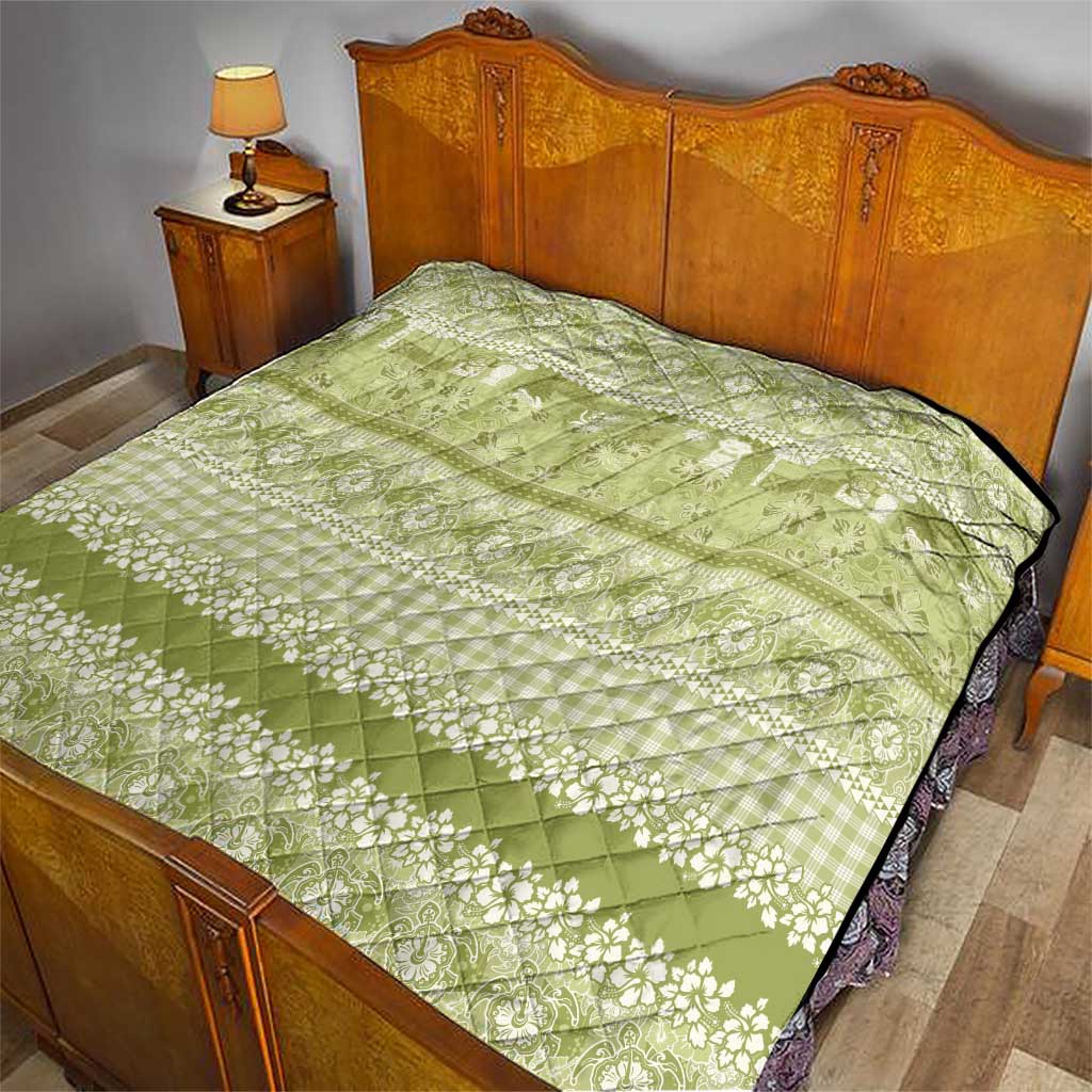 Hawaiian Hibiscus Honu Quilt Sage Green Mele Kalikimaka Palaka Spirit - Polynesian Pride