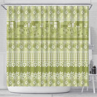 Hawaiian Hibiscus Honu Shower Curtain Sage Green Mele Kalikimaka Palaka Spirit - Polynesian Pride