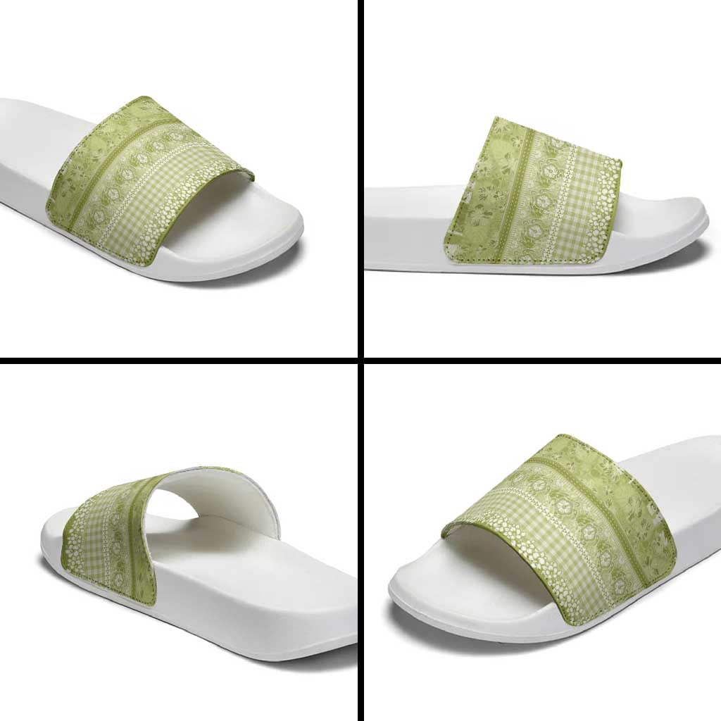 Hawaiian Hibiscus Honu Slide Sandals Sage Green Mele Kalikimaka Palaka Spirit - Polynesian Pride