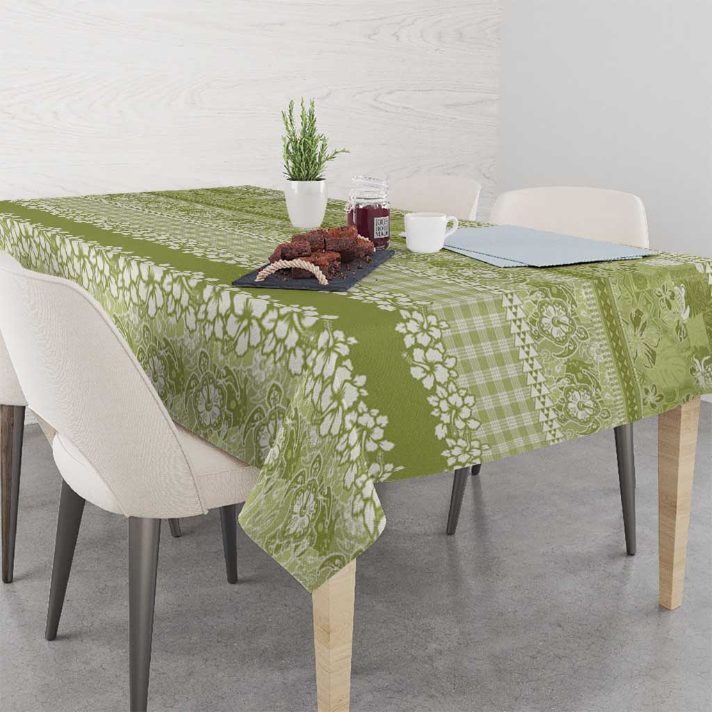 Hawaiian Hibiscus Honu Tablecloth Sage Green Mele Kalikimaka Palaka Spirit - Polynesian Pride