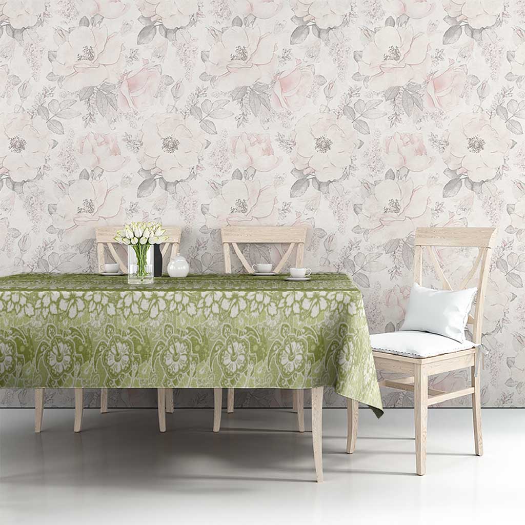 Hawaiian Hibiscus Honu Tablecloth Sage Green Mele Kalikimaka Palaka Spirit - Polynesian Pride