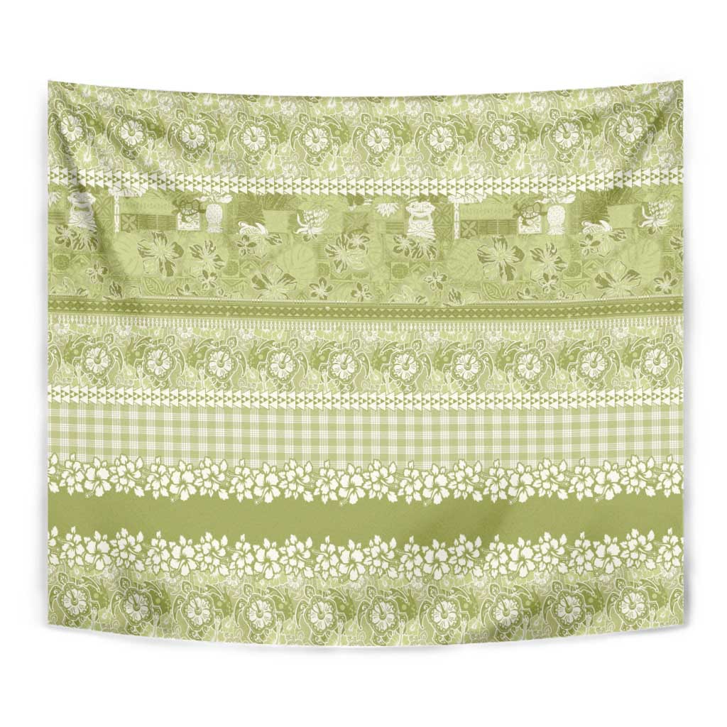 Hawaiian Hibiscus Honu Tapestry Sage Green Mele Kalikimaka Palaka Spirit - Polynesian Pride