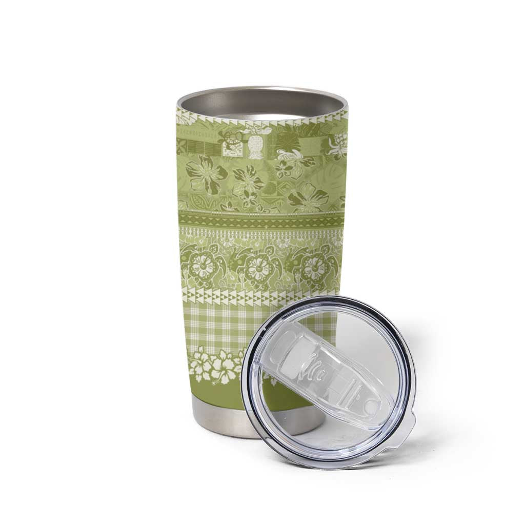 Hawaiian Hibiscus Honu Tumbler Cup Sage Green Mele Kalikimaka Palaka Spirit - Polynesian Pride