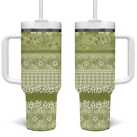 Hawaiian Hibiscus Honu Tumbler With Handle Sage Green Mele Kalikimaka Palaka Spirit - Polynesian Pride