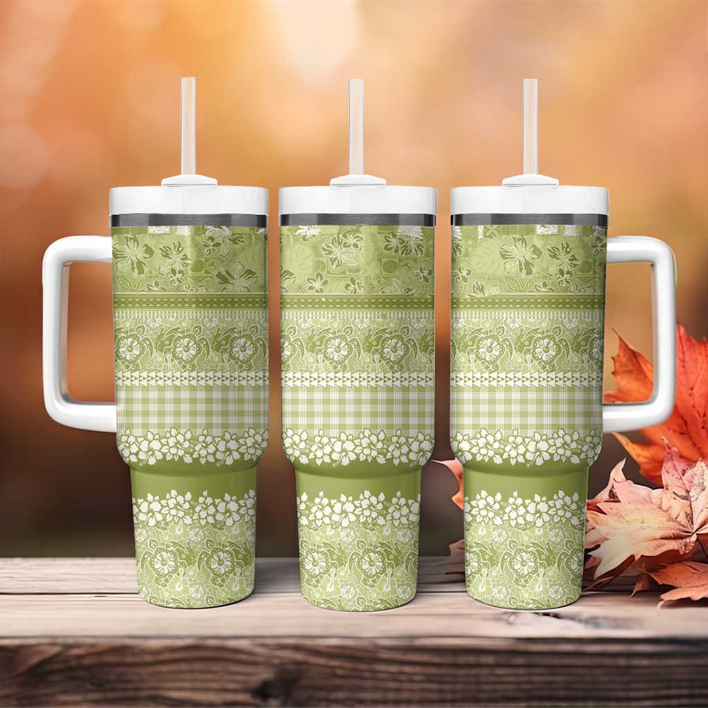 Hawaiian Hibiscus Honu Tumbler With Handle Sage Green Mele Kalikimaka Palaka Spirit - Polynesian Pride
