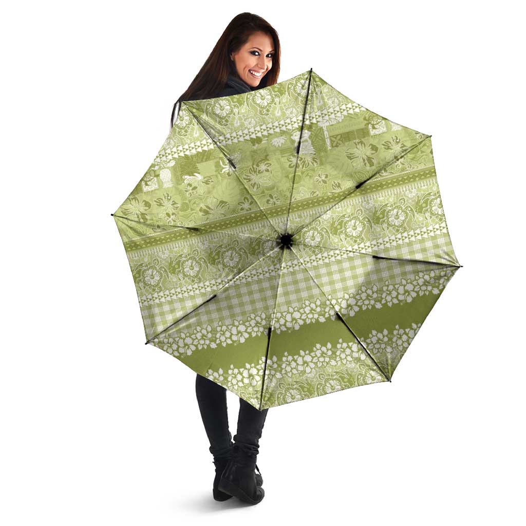 Hawaiian Hibiscus Honu Umbrella Sage Green Mele Kalikimaka Palaka Spirit - Polynesian Pride