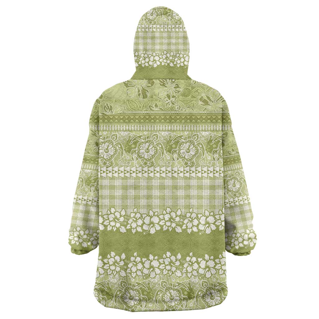 Hawaiian Hibiscus Honu Wearable Blanket Hoodie Sage Green Mele Kalikimaka Palaka Spirit - Polynesian Pride