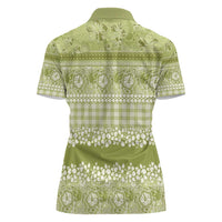 Hawaiian Hibiscus Honu Women Polo Shirt Sage Green Mele Kalikimaka Palaka Spirit - Polynesian Pride