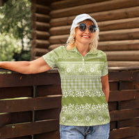 Hawaiian Hibiscus Honu Women Polo Shirt Sage Green Mele Kalikimaka Palaka Spirit - Polynesian Pride