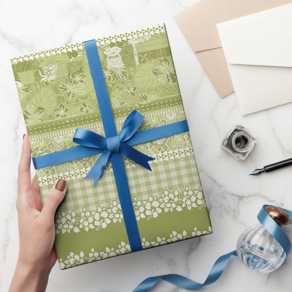 Hawaiian Hibiscus Honu Wrapping Paper Sage Green Mele Kalikimaka Palaka Spirit - Polynesian Pride
