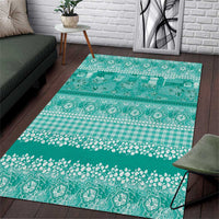 Hawaiian Hibiscus Honu Area Rug Turquoise Mele Kalikimaka Palaka Spirit - Polynesian Pride