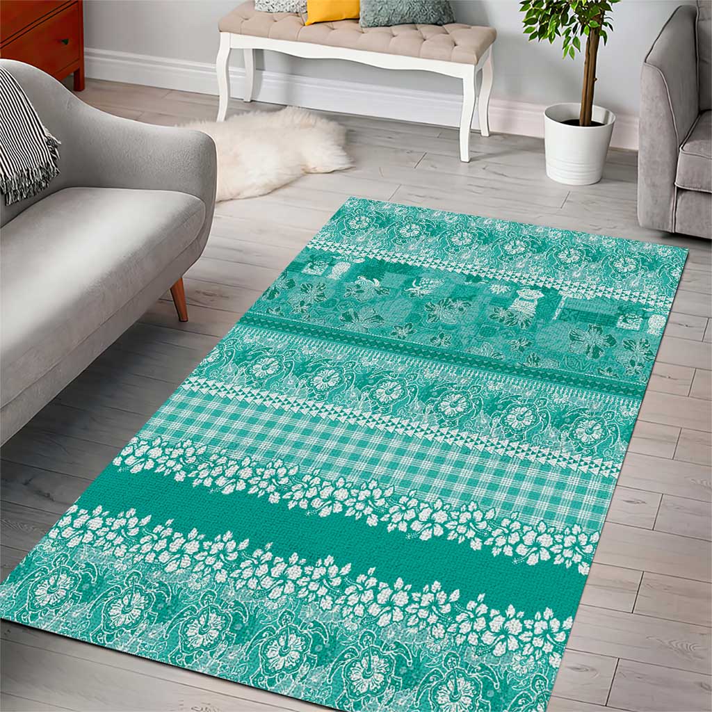 Hawaiian Hibiscus Honu Area Rug Turquoise Mele Kalikimaka Palaka Spirit - Polynesian Pride