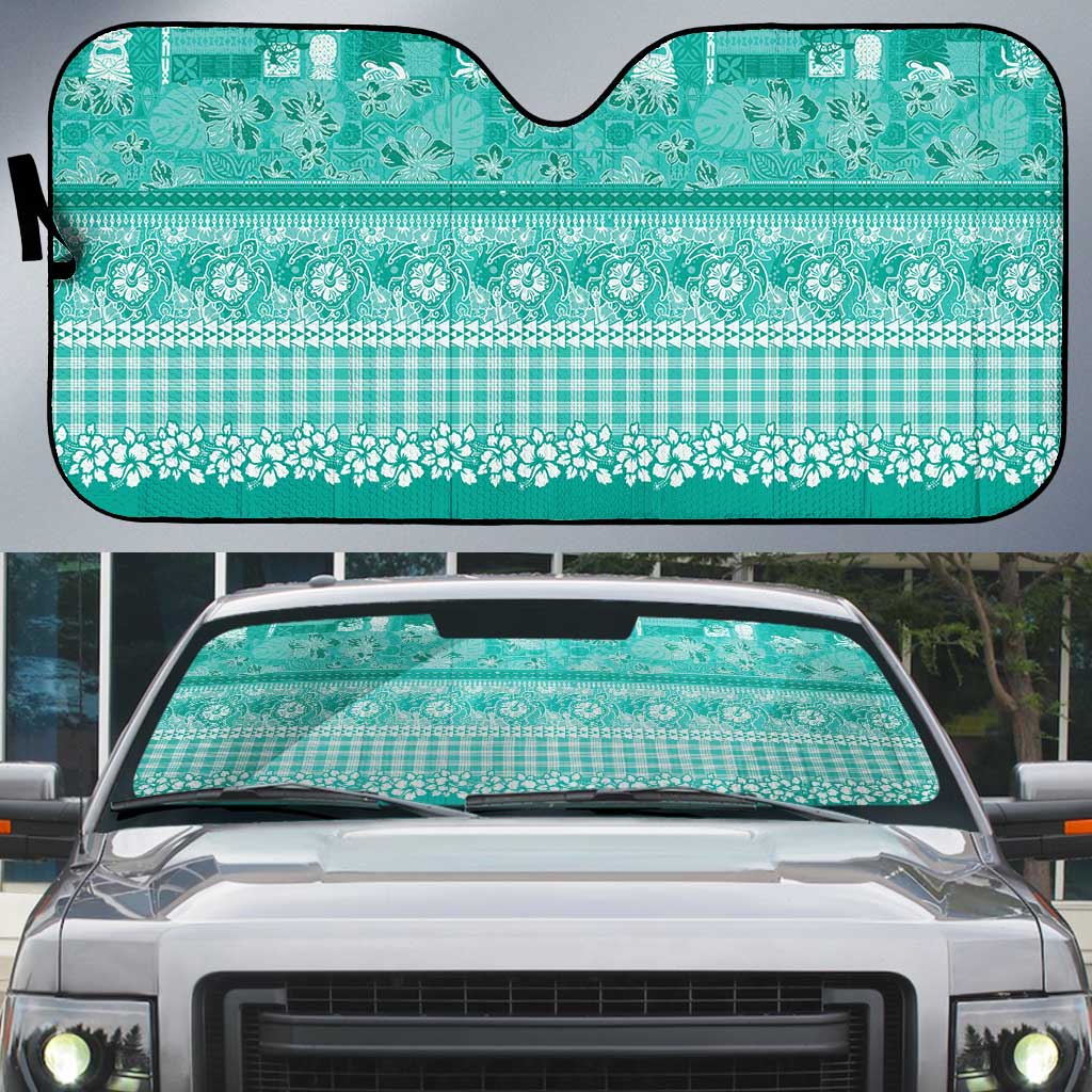 Hawaiian Hibiscus Honu Auto Sun Shade Turquoise Mele Kalikimaka Palaka Spirit - Polynesian Pride