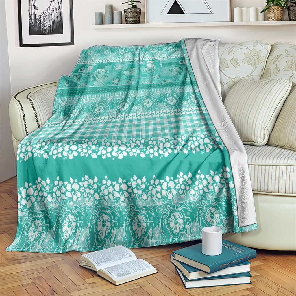 Hawaiian Hibiscus Honu Blanket Turquoise Mele Kalikimaka Palaka Spirit - Polynesian Pride