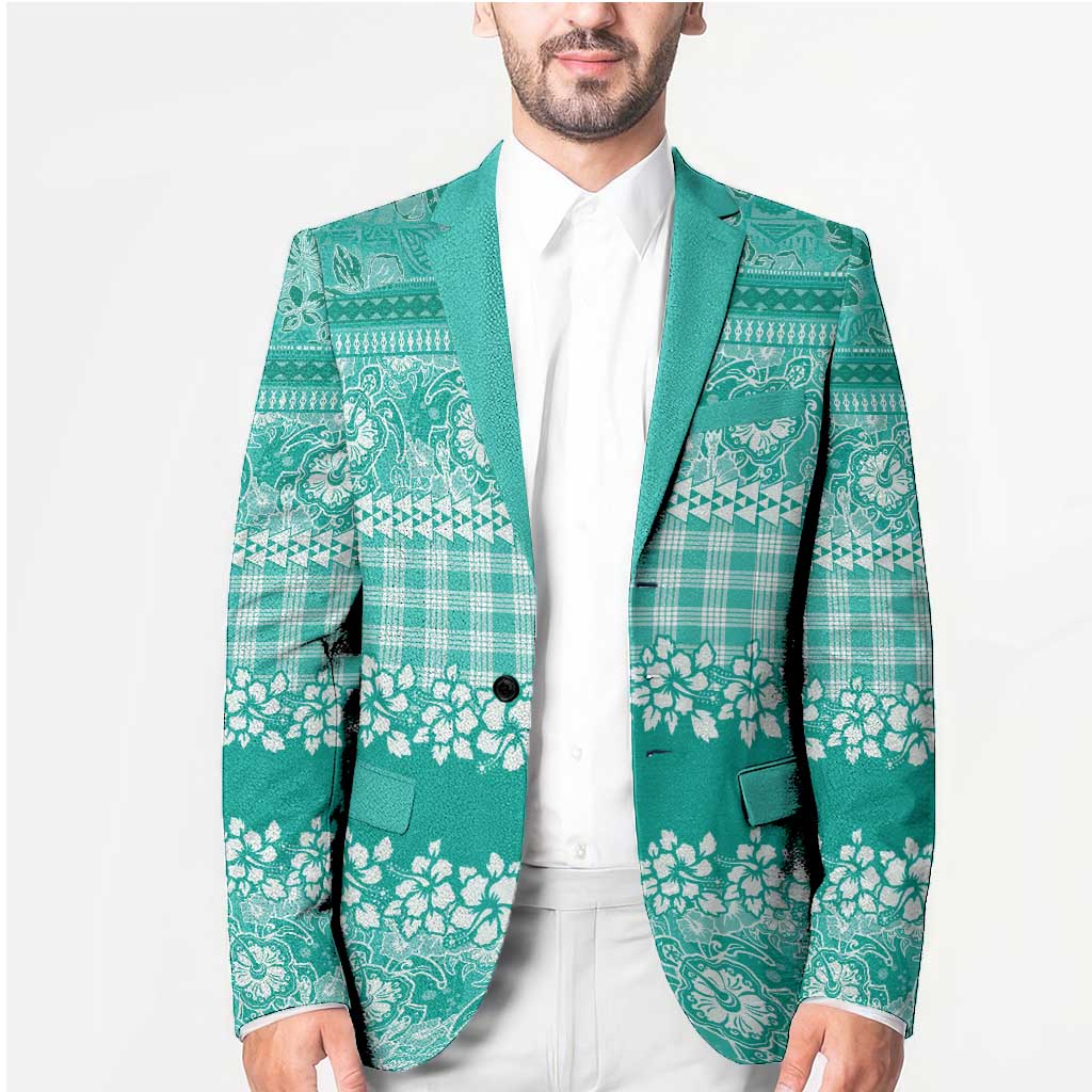 Hawaiian Hibiscus Honu Blazer Turquoise Mele Kalikimaka Palaka Spirit - Polynesian Pride