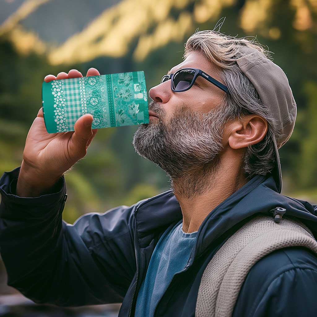 Hawaiian Hibiscus Honu 4 in 1 Can Cooler Tumbler Turquoise Mele Kalikimaka Palaka Spirit - Polynesian Pride