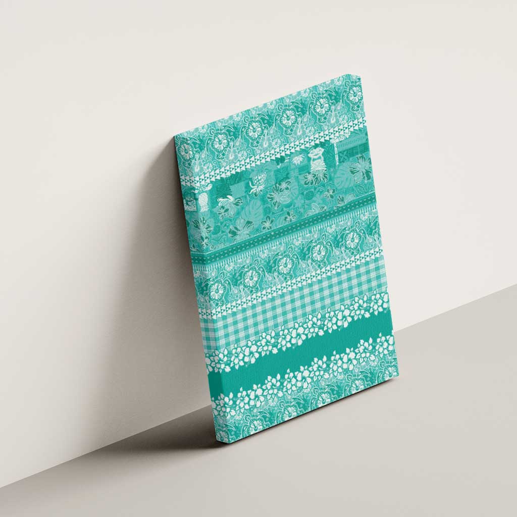 Hawaiian Hibiscus Honu Canvas Wall Art Turquoise Mele Kalikimaka Palaka Spirit - Polynesian Pride