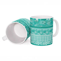 Hawaiian Hibiscus Honu Ceramic Mug Turquoise Mele Kalikimaka Palaka Spirit - Polynesian Pride