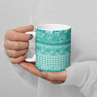 Hawaiian Hibiscus Honu Ceramic Mug Turquoise Mele Kalikimaka Palaka Spirit - Polynesian Pride