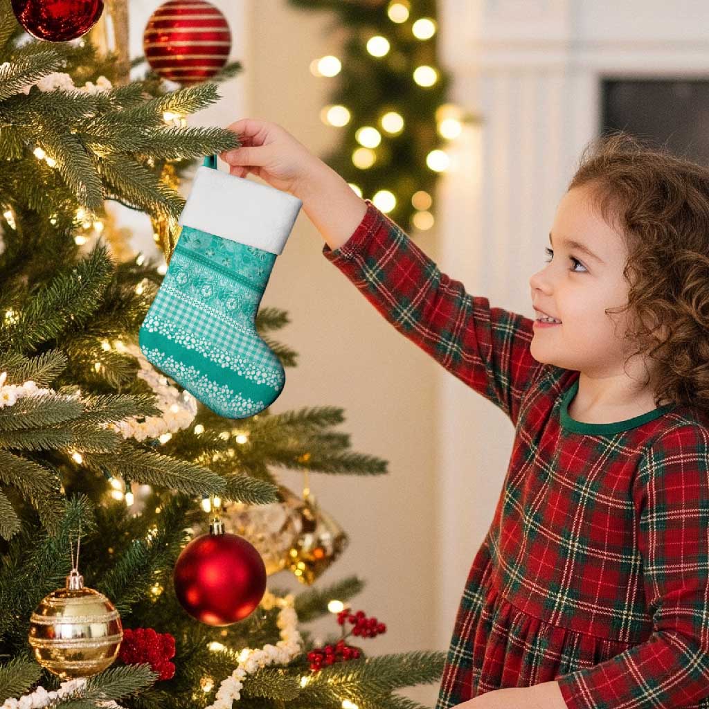 Hawaiian Hibiscus Honu Christmas Stocking Turquoise Mele Kalikimaka Palaka Spirit - Polynesian Pride