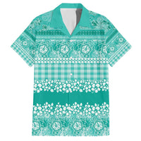Hawaiian Hibiscus Honu Family Matching Long Sleeve Bodycon Dress and Hawaiian Shirt Turquoise Mele Kalikimaka Palaka Spirit - Polynesian Pride