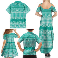 Hawaiian Hibiscus Honu Family Matching Summer Maxi Dress and Hawaiian Shirt Turquoise Mele Kalikimaka Palaka Spirit - Polynesian Pride