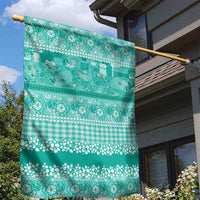 Hawaiian Hibiscus Honu Garden Flag Turquoise Mele Kalikimaka Palaka Spirit - Polynesian Pride