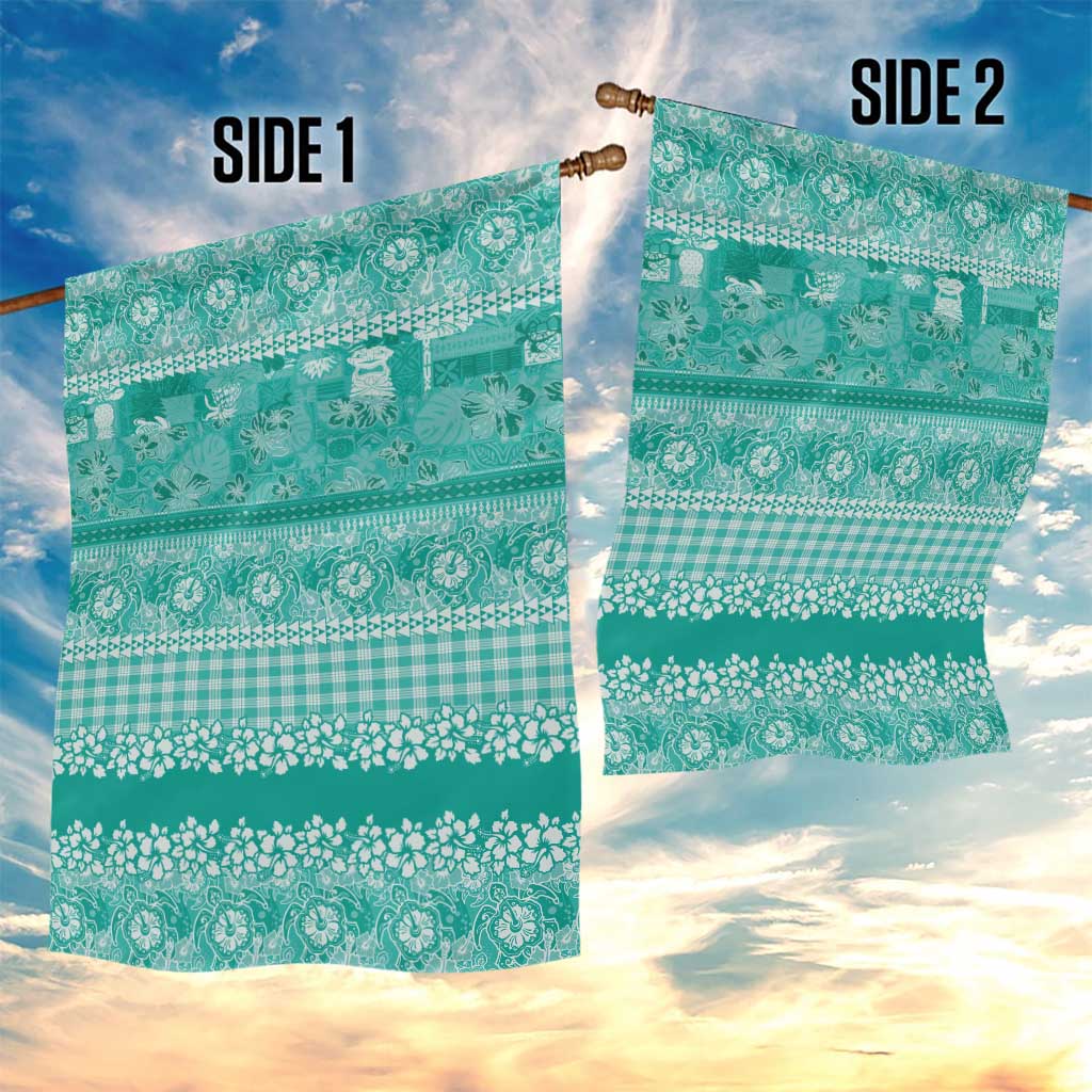 Hawaiian Hibiscus Honu Garden Flag Turquoise Mele Kalikimaka Palaka Spirit - Polynesian Pride