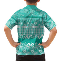 Hawaiian Hibiscus Honu Kid Hawaiian Shirt Turquoise Mele Kalikimaka Palaka Spirit - Polynesian Pride