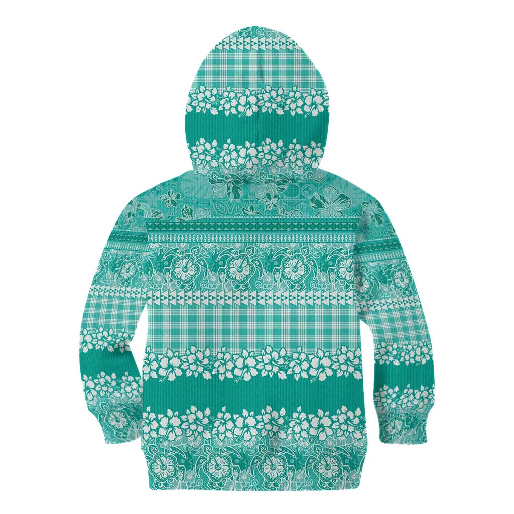 Hawaiian Hibiscus Honu Kid Hoodie Turquoise Mele Kalikimaka Palaka Spirit - Polynesian Pride