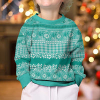 Hawaiian Hibiscus Honu Kid Ugly Christmas Sweater Turquoise Mele Kalikimaka Palaka Spirit - Polynesian Pride