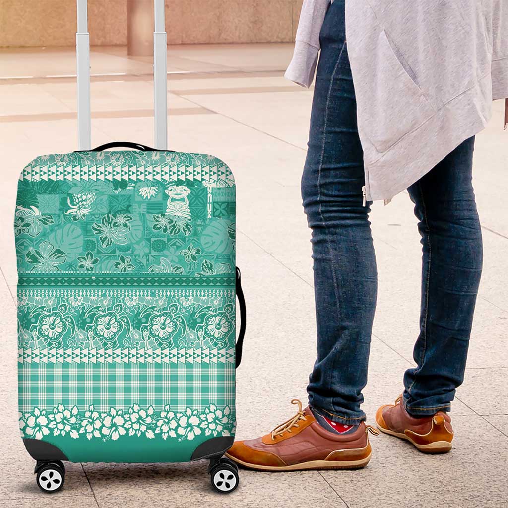 Hawaiian Hibiscus Honu Luggage Cover Turquoise Mele Kalikimaka Palaka Spirit - Polynesian Pride