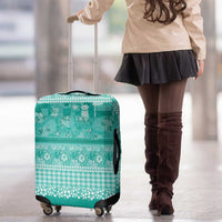 Hawaiian Hibiscus Honu Luggage Cover Turquoise Mele Kalikimaka Palaka Spirit - Polynesian Pride