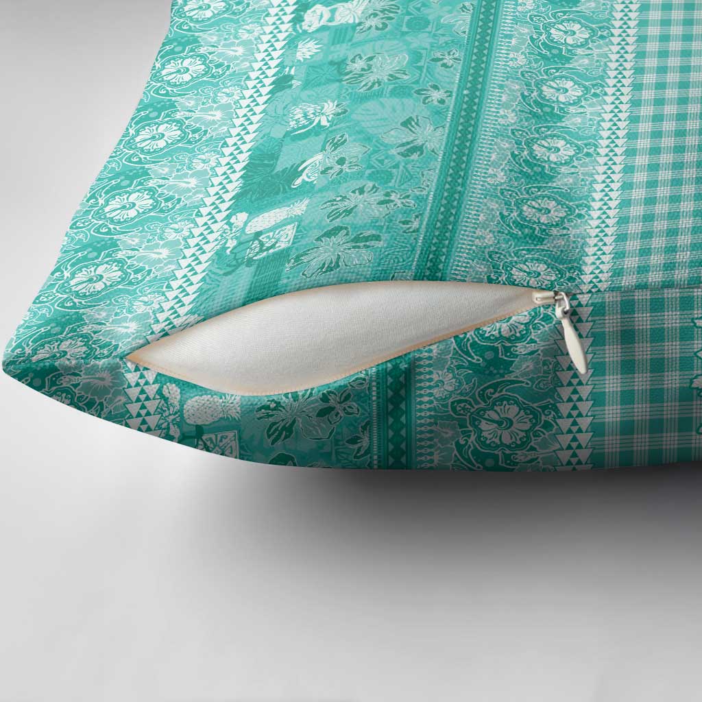 Hawaiian Hibiscus Honu Pillow Cover Turquoise Mele Kalikimaka Palaka Spirit - Polynesian Pride