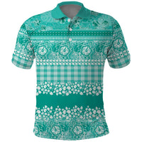 Hawaiian Hibiscus Honu Polo Shirt Turquoise Mele Kalikimaka Palaka Spirit - Polynesian Pride