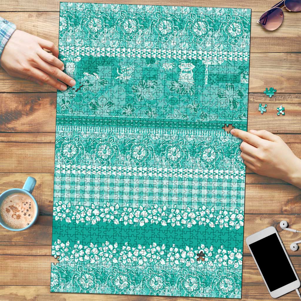 Hawaiian Hibiscus Honu Puzzle Turquoise Mele Kalikimaka Palaka Spirit - Polynesian Pride