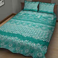 Hawaiian Hibiscus Honu Quilt Bed Set Turquoise Mele Kalikimaka Palaka Spirit - Polynesian Pride