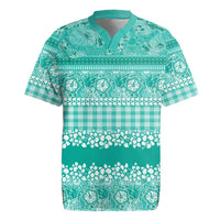 Hawaiian Hibiscus Honu Rugby Jersey Turquoise Mele Kalikimaka Palaka Spirit LT9 Turquoise - Polynesian Pride