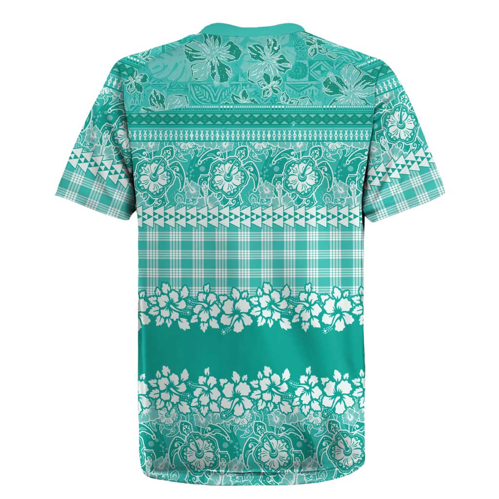Hawaiian Hibiscus Honu Rugby Jersey Turquoise Mele Kalikimaka Palaka Spirit LT9 - Polynesian Pride