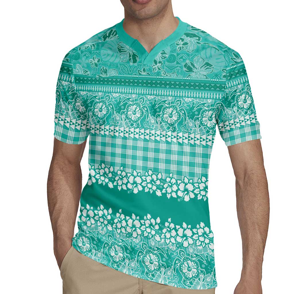 Hawaiian Hibiscus Honu Rugby Jersey Turquoise Mele Kalikimaka Palaka Spirit LT9 - Polynesian Pride