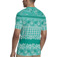Hawaiian Hibiscus Honu Rugby Jersey Turquoise Mele Kalikimaka Palaka Spirit LT9 - Polynesian Pride
