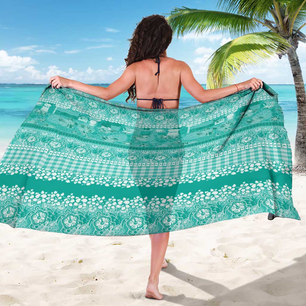 Hawaiian Hibiscus Honu Sarong Turquoise Mele Kalikimaka Palaka Spirit - Polynesian Pride