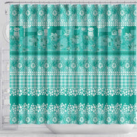 Hawaiian Hibiscus Honu Shower Curtain Turquoise Mele Kalikimaka Palaka Spirit - Polynesian Pride