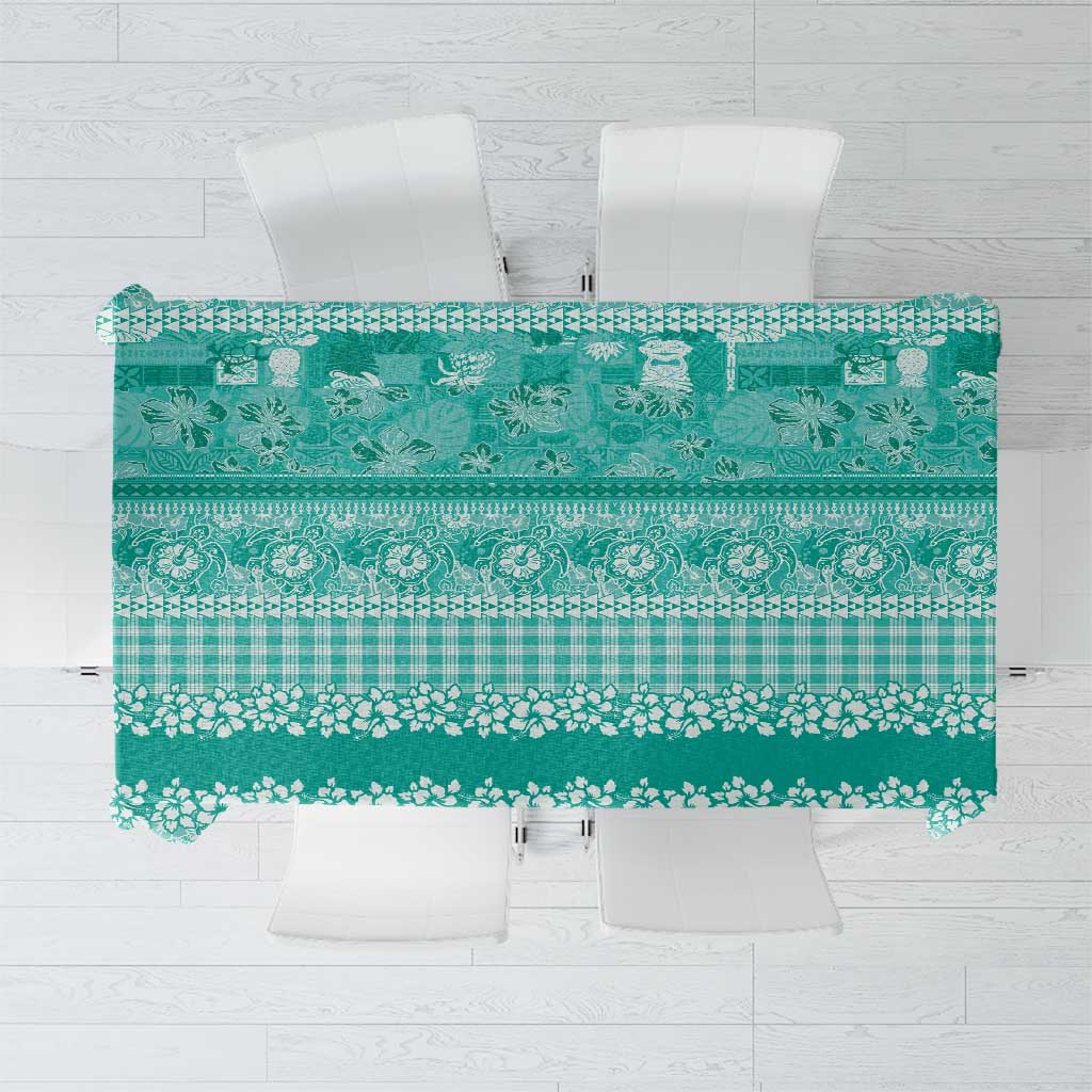 Hawaiian Hibiscus Honu Tablecloth Turquoise Mele Kalikimaka Palaka Spirit - Polynesian Pride