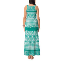 Hawaiian Hibiscus Honu Tank Maxi Dress Turquoise Mele Kalikimaka Palaka Spirit - Polynesian Pride